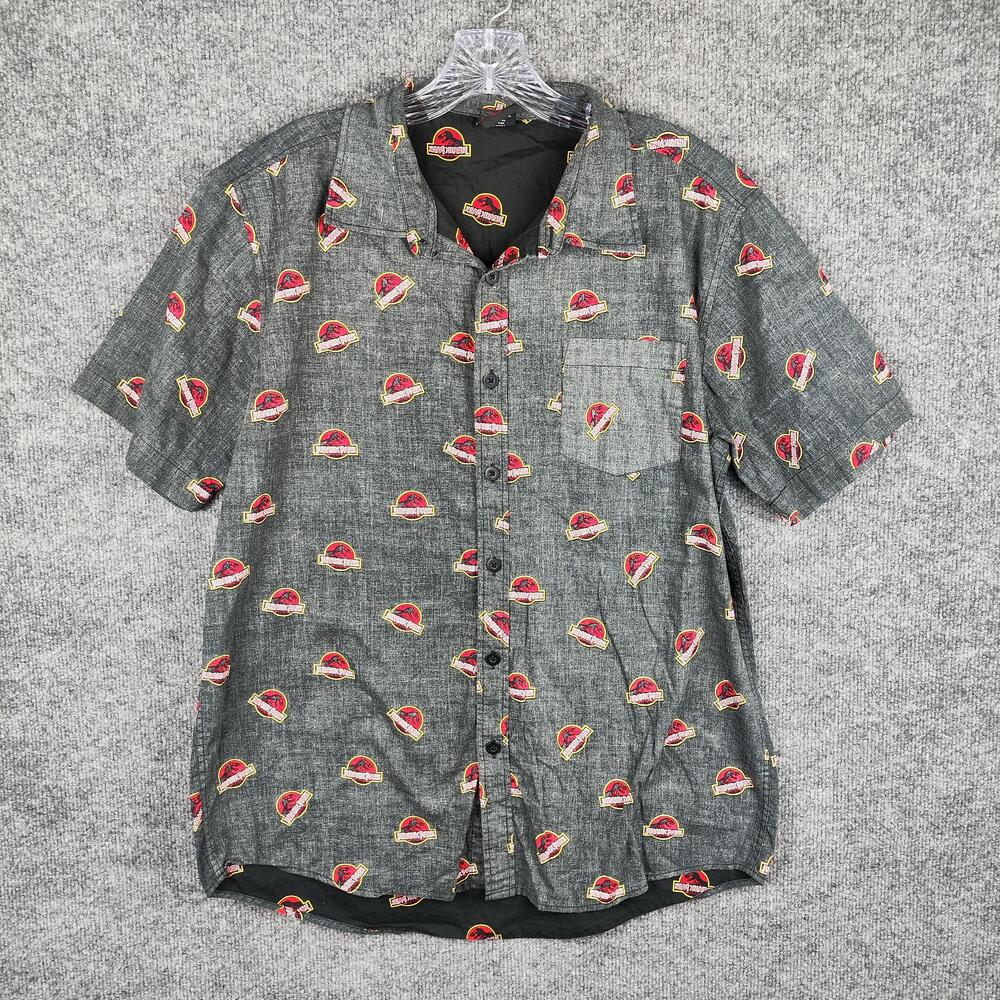 Jurassic Park Shirt Mens Large Gray Chambray Button Up Short Sleeve Fifth Sun